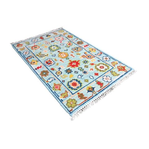 Blauw Azeri vloerkleed - 95x65 cm - HANDGEMAAKT