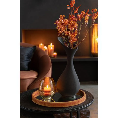 J-Line vaas Olivia Ruw - aluminium - zwart - medium - 61.00 cm hoog