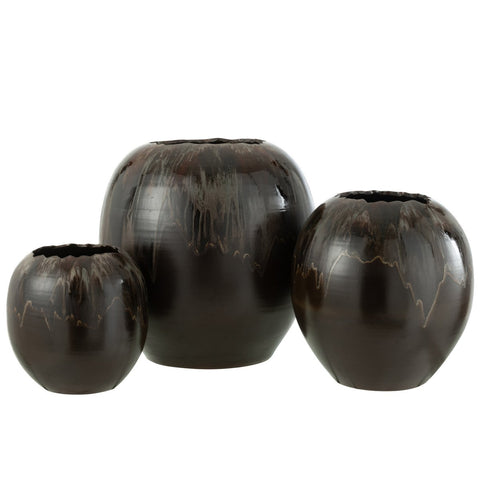 J-Line Bloempot Keramiek Bruin Large
