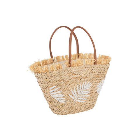 J-Line Strandtas Blad Jute Naturel/Wit