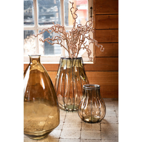 J-Line vaas Fusion - glas/metaal - taupe - small - 30.00 cm hoog