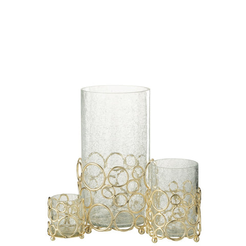 J-Line kaarshouder Kyev - glas/ijzer - transparant/goud - large