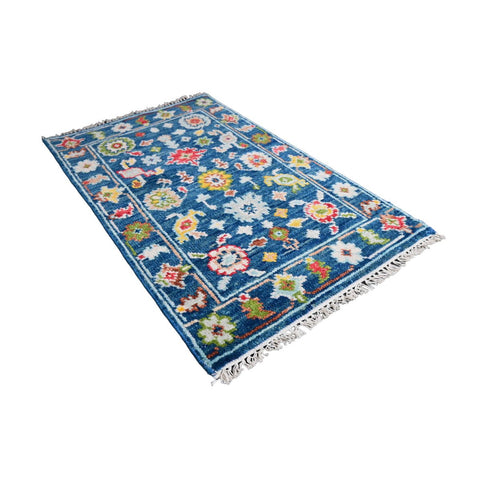 Blauw Azeri vloerkleed - 95x61 cm - HANDGEMAAKT