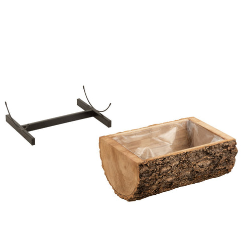 J-Line Bloempot Halve Stam Paulownia Hout/Ijzer Naturel/Zwart Small