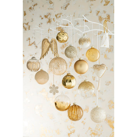 J-Line Doos Van 4 Kerstballen Blinkend Goud Glas Transparant Large