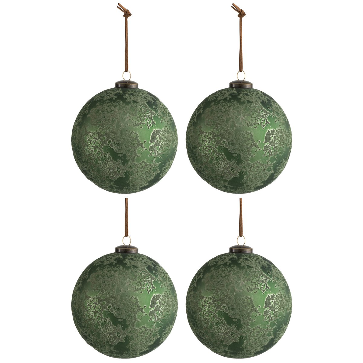 J-Line Doos Van 4 Kerstballen Glas Antiek Fel Groen Large