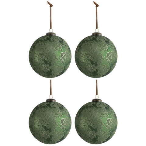 J-Line Doos Van 4 Kerstballen Glas Antiek Fel Groen Large