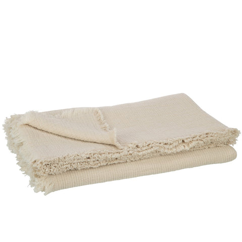 J-Line Plaid franjes Mousseline - katoen - lichtbeige