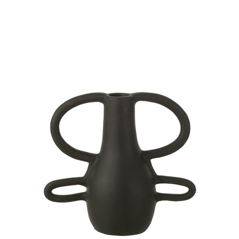 J-Line Vaas Met 4 Handvaten Terracotta Zwart