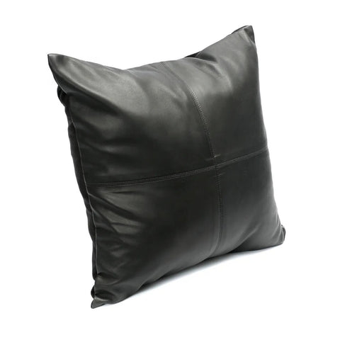 De leren kussenhoes met vier panelen - Zwart - 40x40