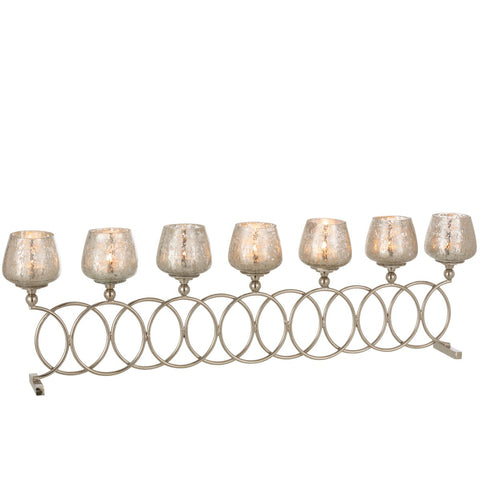 J-Line Theelichthouder 8 Ringen Craquele Glas Nickel