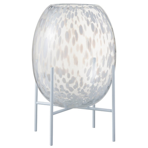 J-Line vaas Op Voet Stip - glas - transparant/wit - large