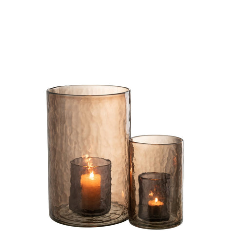 J-Line Windlicht Dubbel Glas Oker Large