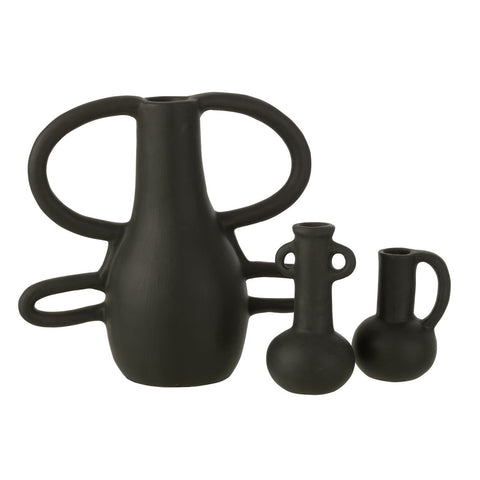 J-Line Vaas Met 4 Handvaten Terracotta Zwart