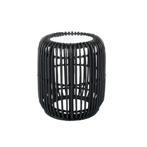 J-Line bijzettafel Rond - jute/glas - mat zwart