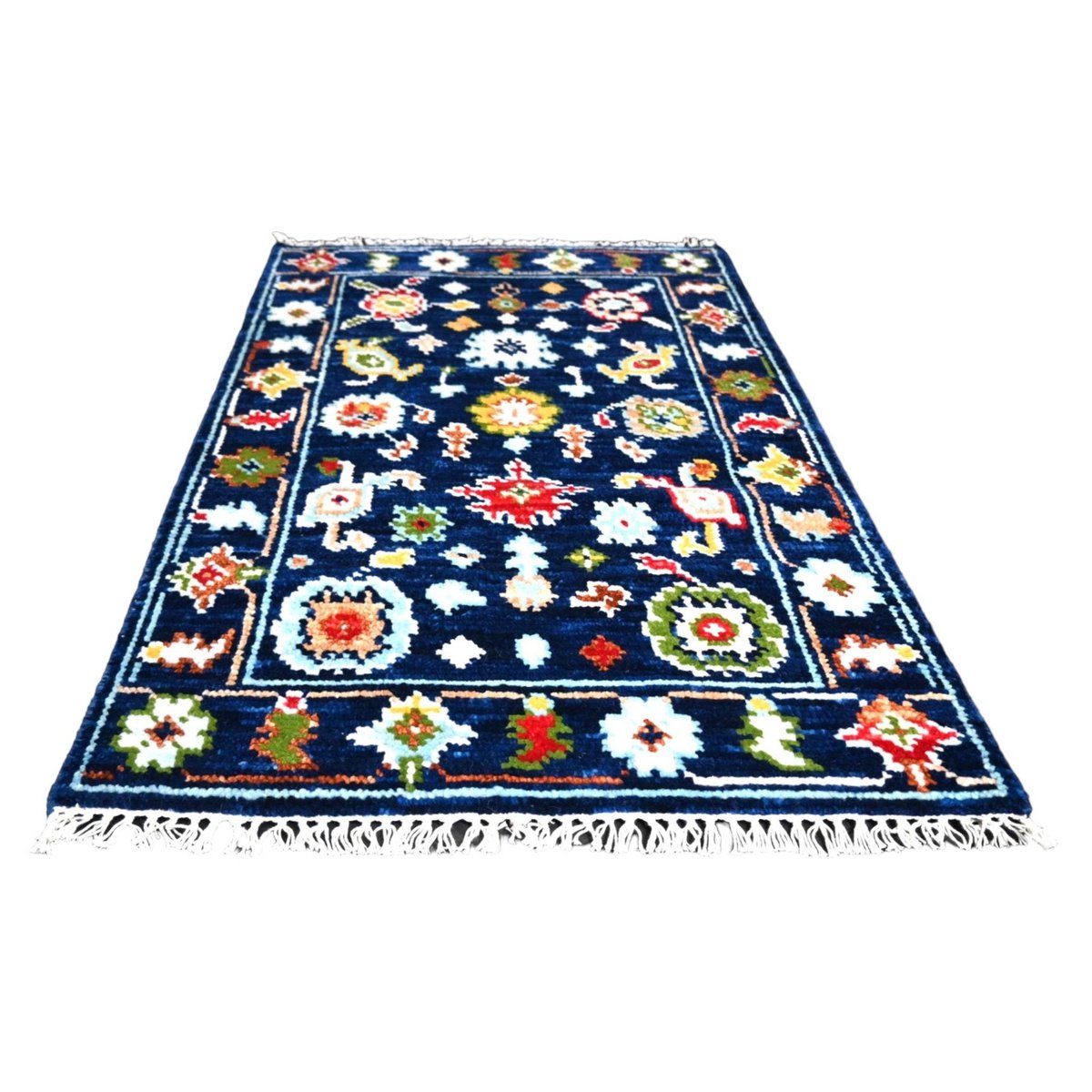 Blauw Azeri vloerkleed - 93x63 cm - HANDGEMAAKT