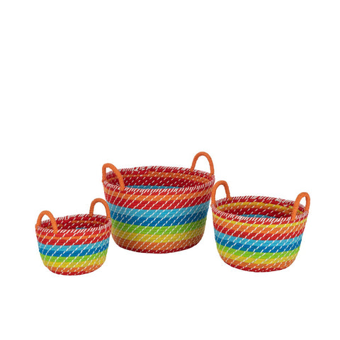 J-Line Set Van 3 Mand Regenboog Strepen+Handvaten Zeegras Mix