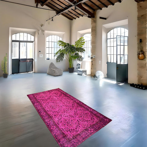 Roze vintage vloerkleed - 265x145 cm - HANDGEMAAKT