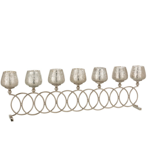 J-Line Theelichthouder 8 Ringen Craquele Glas Nickel
