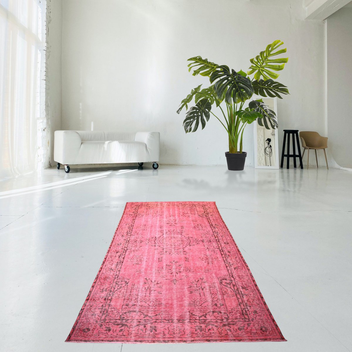 Roze vintage vloerkleed - 312x188 cm - HANDGEMAAKT