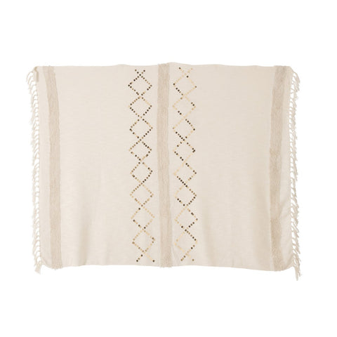 J-Line Plaid diamanten + franjes - katoen - pailletten/wit/goud