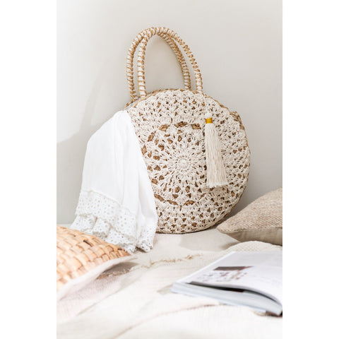 J-Line Strandtas Rond+Kwast Zeegras/Kant Nat/Wit