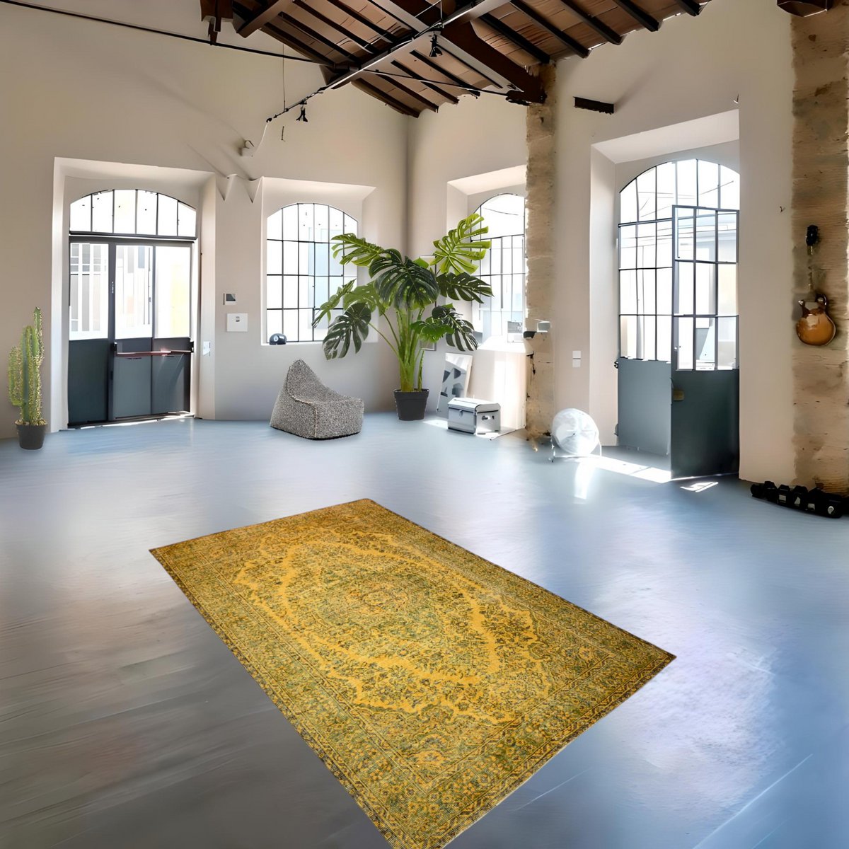 Geel vintage vloerkleed - 281x177 cm - HANDGEMAAKT