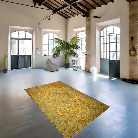 Geel vintage vloerkleed - 281x177 cm - HANDGEMAAKT