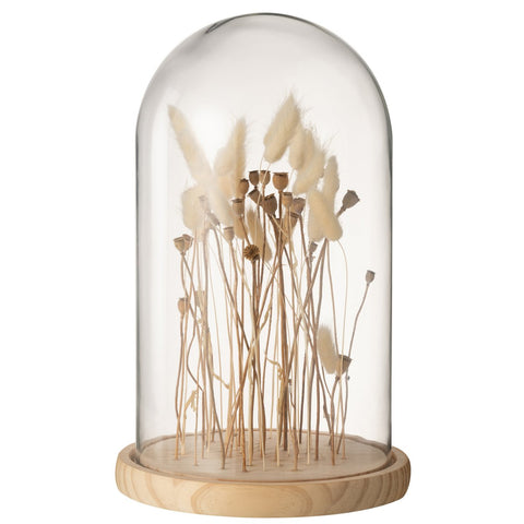 J-Line Stolp Droogbloemen Ecru/Bruin Glas Hout Groot