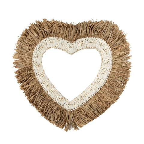Het Raffia Schelp Hart - Natuurlijk Wit - L