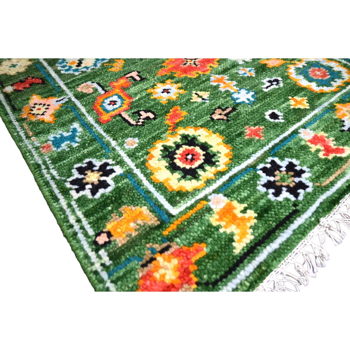 Groen Azeri vloerkleed - 96x70 cm - HANDGEMAAKT