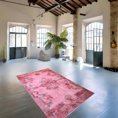 Roze vintage vloerkleed - 255x156 cm - HANDGEMAAKT