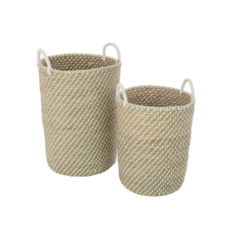 J-Line Set Van 2 Mand Rond Handvatten Stro Wit/Naturel