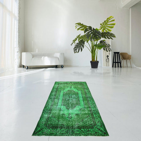 Groen vintage vloerkleed - 204x114 cm - HANDGEMAAKT