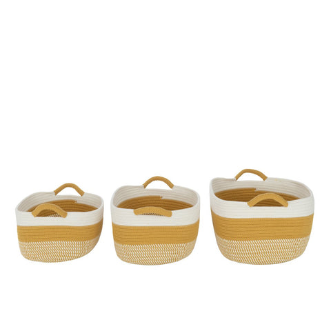 J-Line Set Van 3 Spoel Mand Rechthoek Strepen+Handvatten Textiel Wit/Oranje