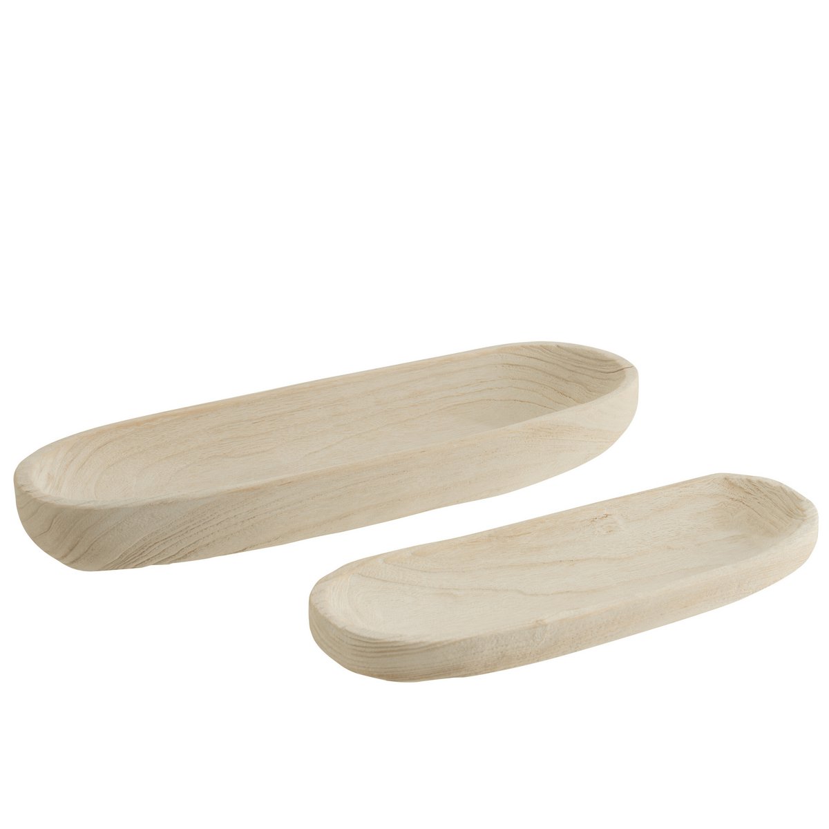 J-Line Set Van 2 Schalen Langwerpig Paulownia Hout Wit