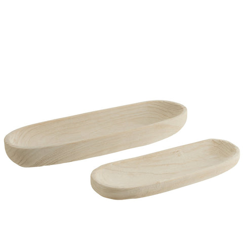 J-Line Set Van 2 Schalen Langwerpig Paulownia Hout Wit