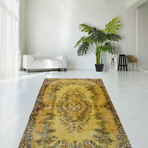 Geel vintage vloerkleed - 203x114 cm - HANDGEMAAKT