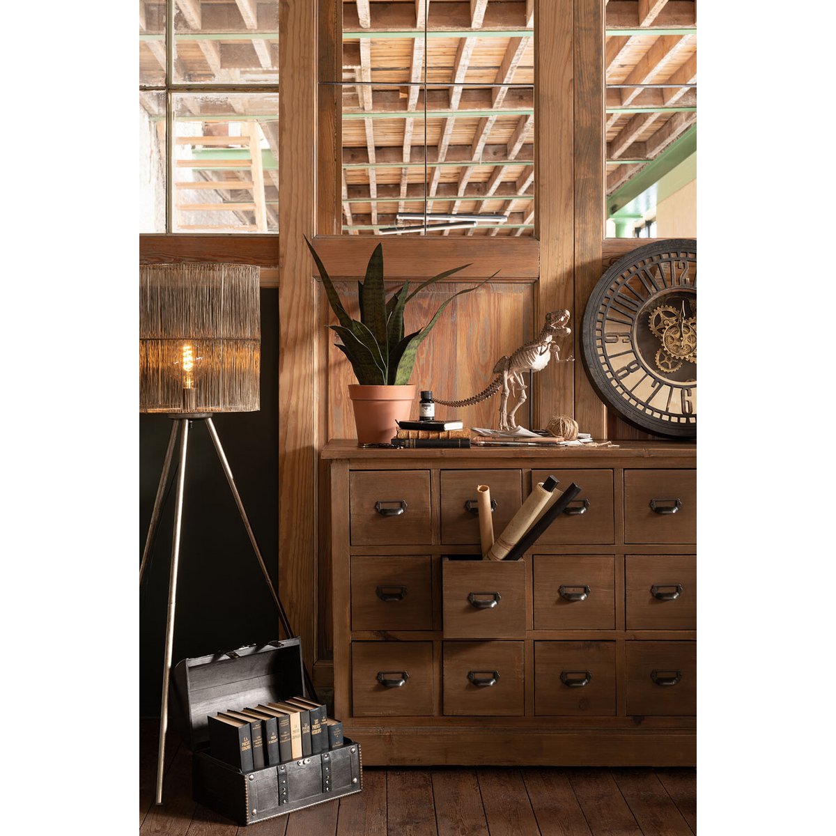 J-Line Spiegel klok - metaal/glas - zwart/goud - Ø 60.50 cm