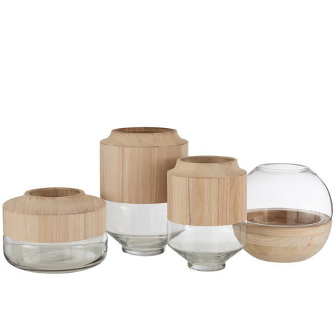 J-Line vaas Rond Hoog - hout/glas - lichtbruin - large - 30.50 cm hoog