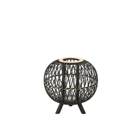 J-Line lantaarn Bol op voet - bamboe - zwart/naturel - medium