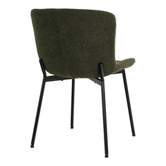 Maceda Dining Chair - Eetkamerstoel in bouclé, donkergroen met zwarte poten - Set van 2