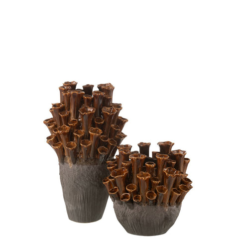 J-Line Vaas Anemone Porselein Bruin/Grijs Large