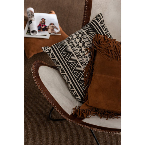 J-Line kussen Franjes Vierkant - leer - cognac
