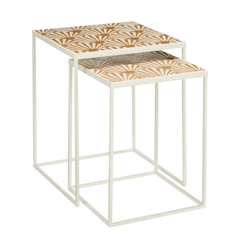 Odile Bijzettafel voor Buiten - Set van 2 - L38 x B38 x H48 cm - Metaal - Bruin, Wit