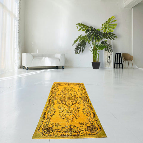 Geel vintage vloerkleed - 215x118 cm - HANDGEMAAKT
