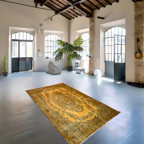 Geel vintage vloerkleed - 286x177 cm - HANDGEMAAKT