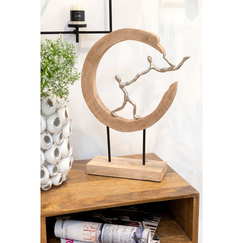 J-Line Figuur pareja Halve Maan - hout/aluminium - naturel/zilver