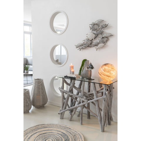 J-Line lantaarn Gewoven - kunststof - wit - LED lichtjes - klein
