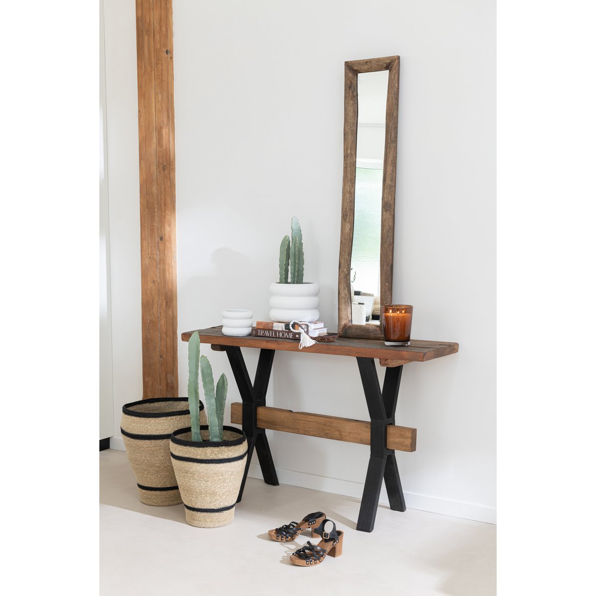 J-Line spiegel Rechthoek - hout - bruin - small